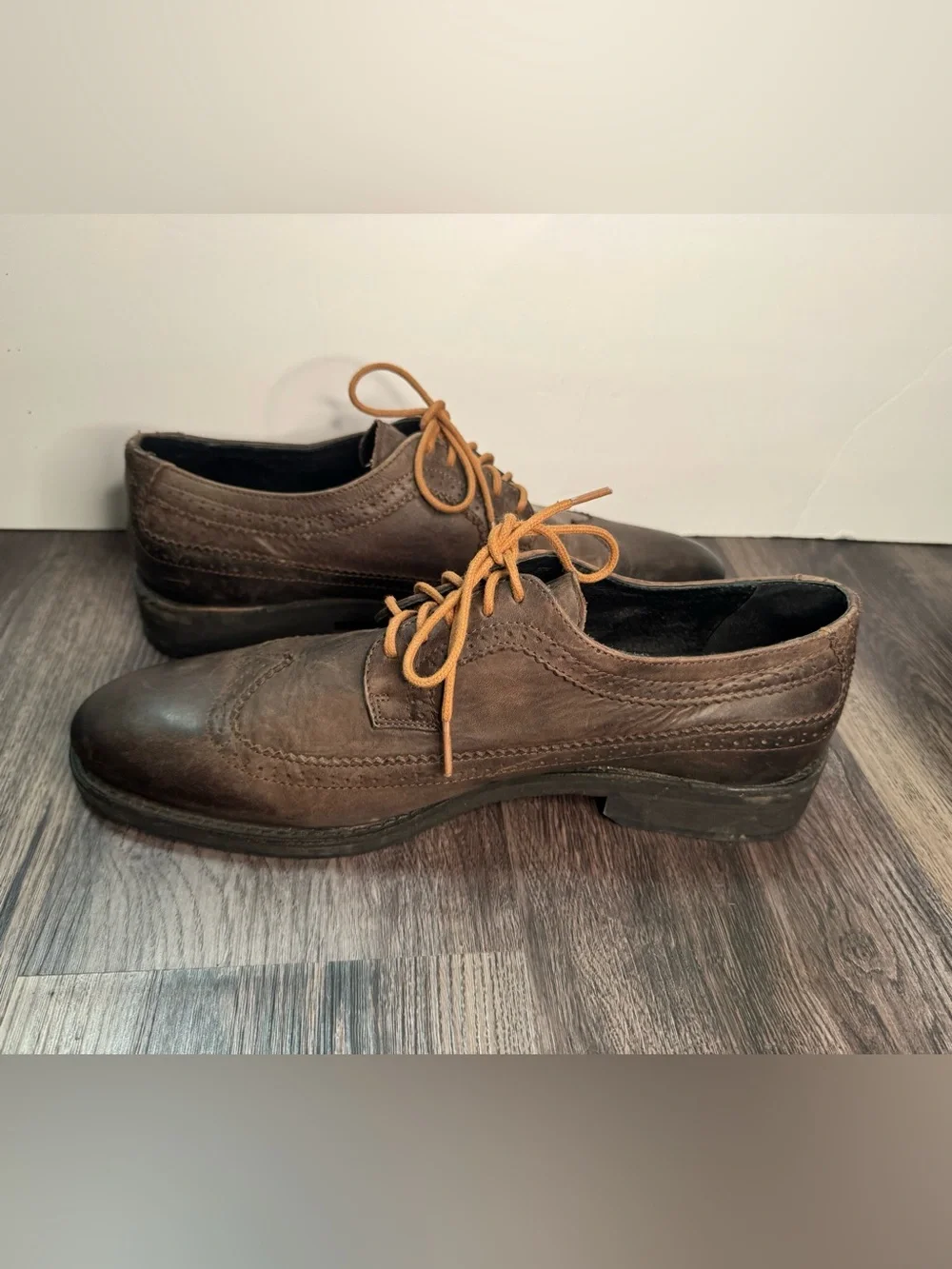 🔥Brusque Mens 11 Brown Leather Wingtip Oxfords Dress Shoes